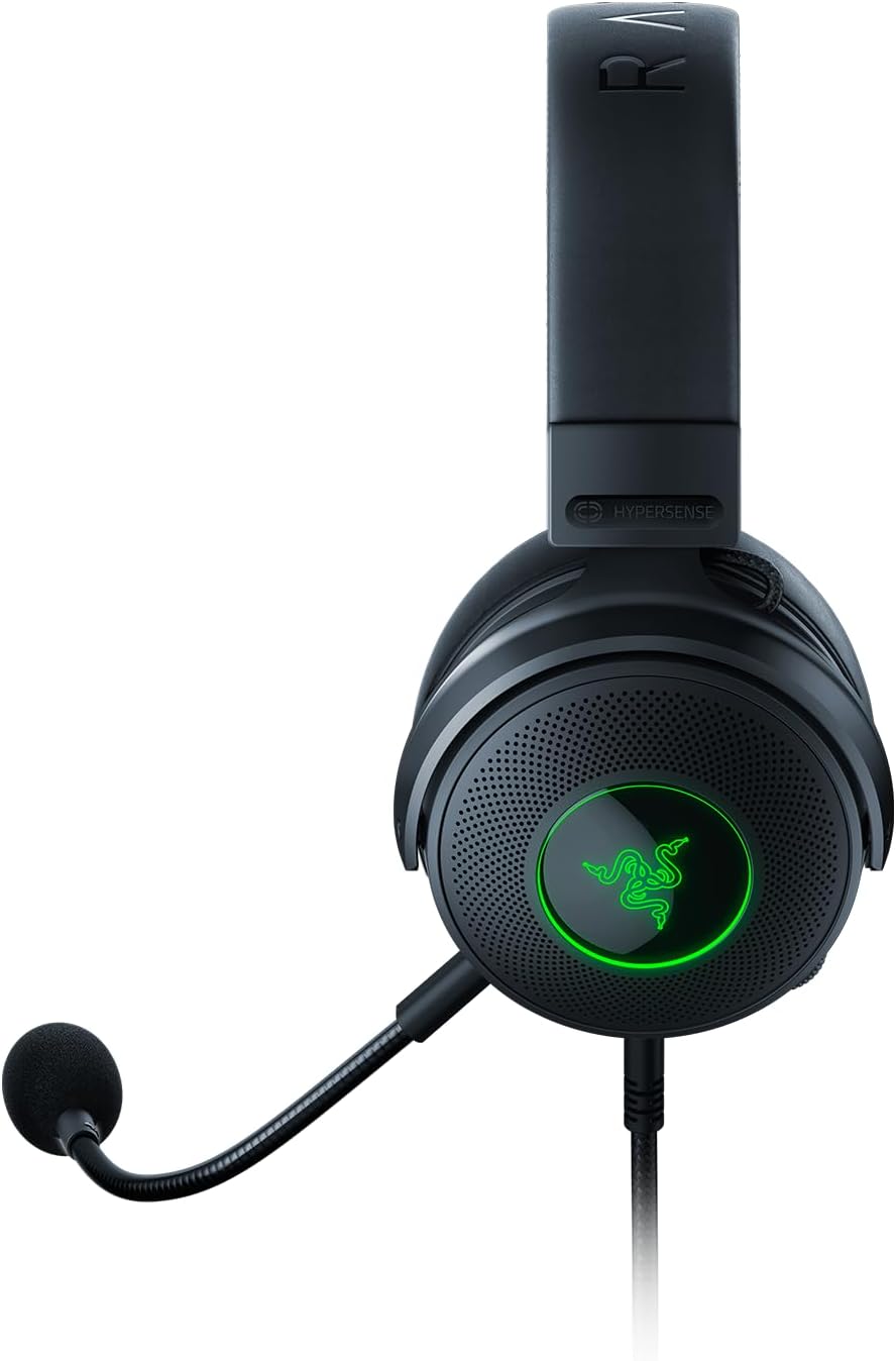 Kraken V3 HyperSense – Nahaufnahme der hybriden Stoff-Leder-Ohrpolster